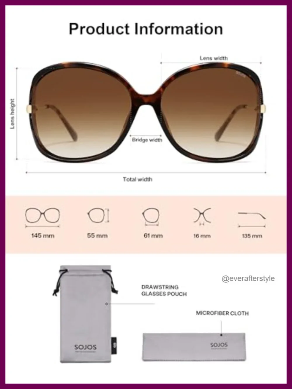 Oversized Butterfly Sunglasses UV400 Protection Plastic Frame